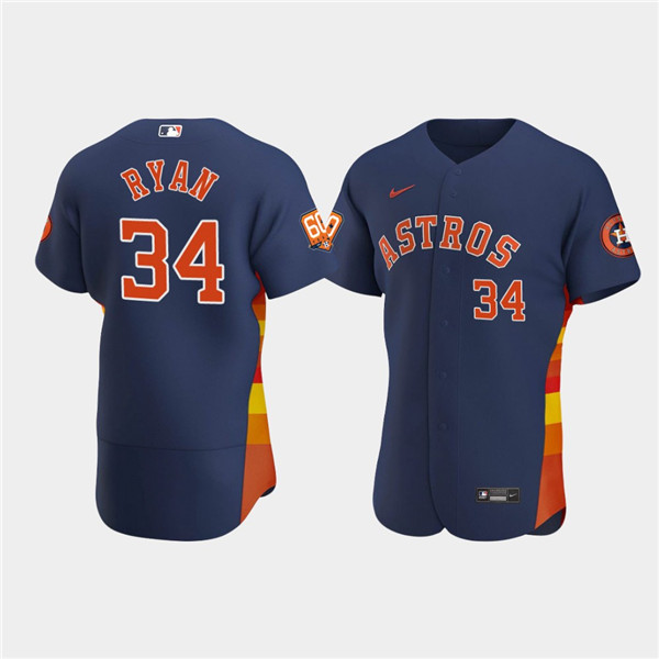 Men's Houston Astros #34 Nolan Ryan Navy 60th Anniversary Flex Base Stitched Baseball Jersey Men's Houston Astros #34 Nolan Ryan Navy 60th Anniversary Flex Base Stitched Baseball Jersey
